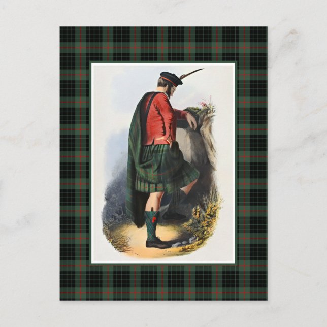 Clan Gunn Vintage Illustration Tartan Frame Postcard (Front)