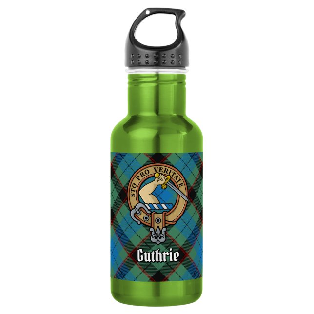 Clan Guthrie Crest over Tartan 532 Ml Water Bottle (Front)