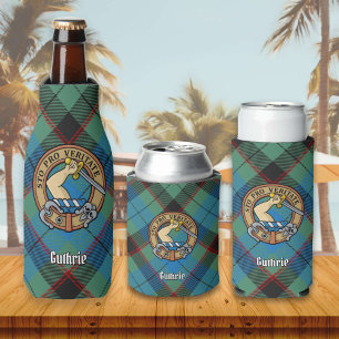 Clan Guthrie Crest over Tartan Bottle Cooler