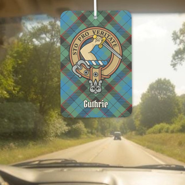 Clan Guthrie Crest over Tartan Car Air Freshener (Creator Uploaded)