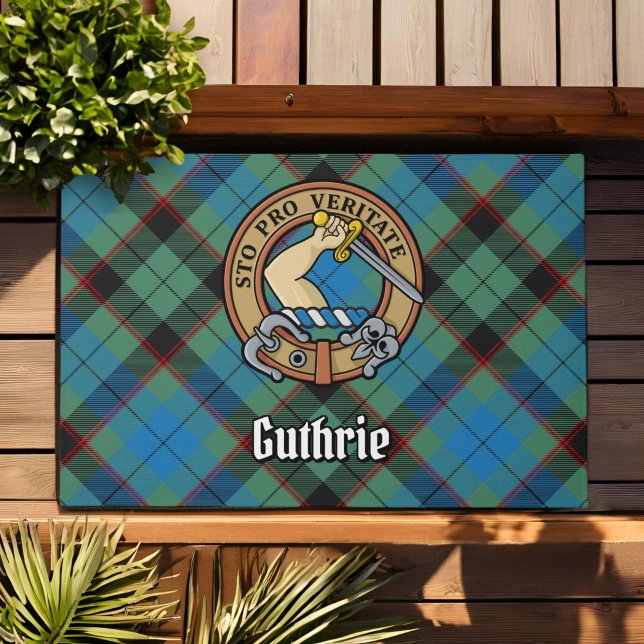 Clan Guthrie Crest over Tartan Doormat (Creator Uploaded)