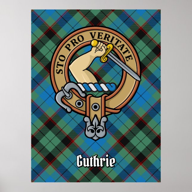 Clan Guthrie Crest over Tartan Poster (Front)