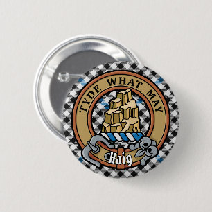 Clan Haig Crest over Check Tartan 6 Cm Round Badge