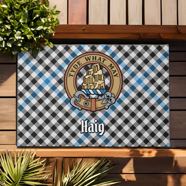 Clan Haig Crest over Check Tartan Doormat (Creator Uploaded)