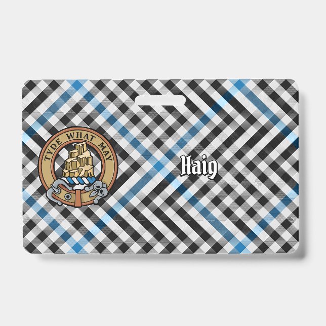 Clan Haig Crest over Check Tartan ID Badge (Front)