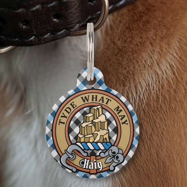 Clan Haig Crest over Check Tartan Pet Tag (Creator Uploaded)