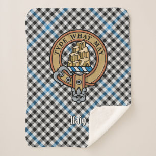 Clan Haig Crest over Check Tartan Sherpa Blanket