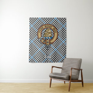 Clan Haig Crest over Check Tartan Tapestry