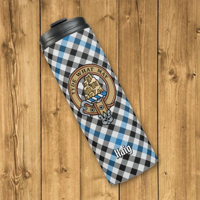 Clan Haig Crest over Check Tartan Thermal Tumbler (Creator Uploaded)