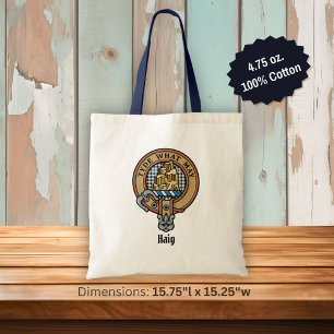 Clan Haig Crest over Check Tartan Tote Bag