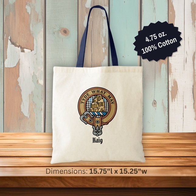 Clan Haig Crest over Check Tartan Tote Bag (Creator Uploaded)