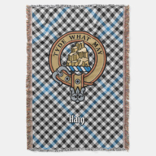 Clan Haig Crest over Tartan Throw Blanket