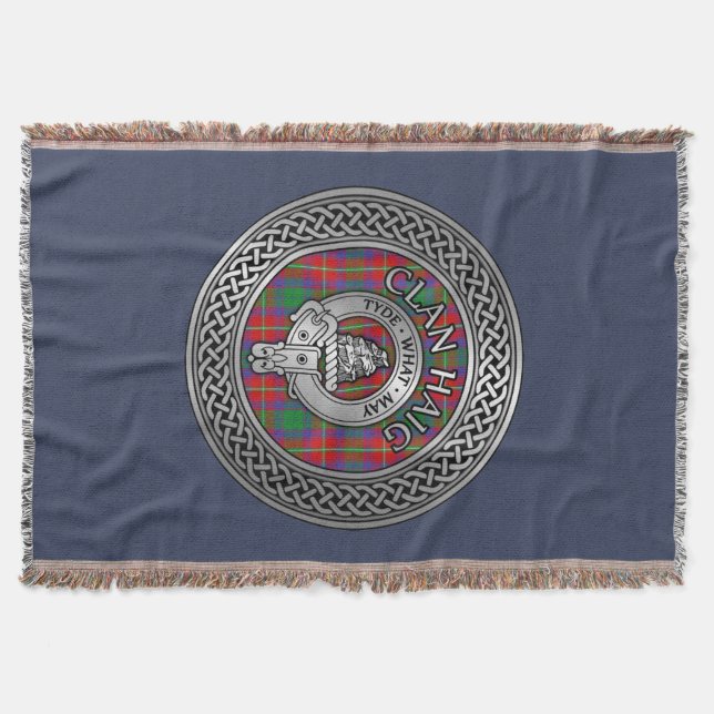 Clan Haig Crest & Tartan Knot Throw Blanket (Front)