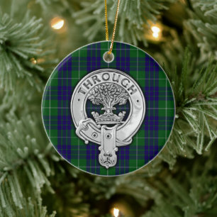 Clan Hamilton Crest & Hunting Tartan Ceramic Tree Decoration