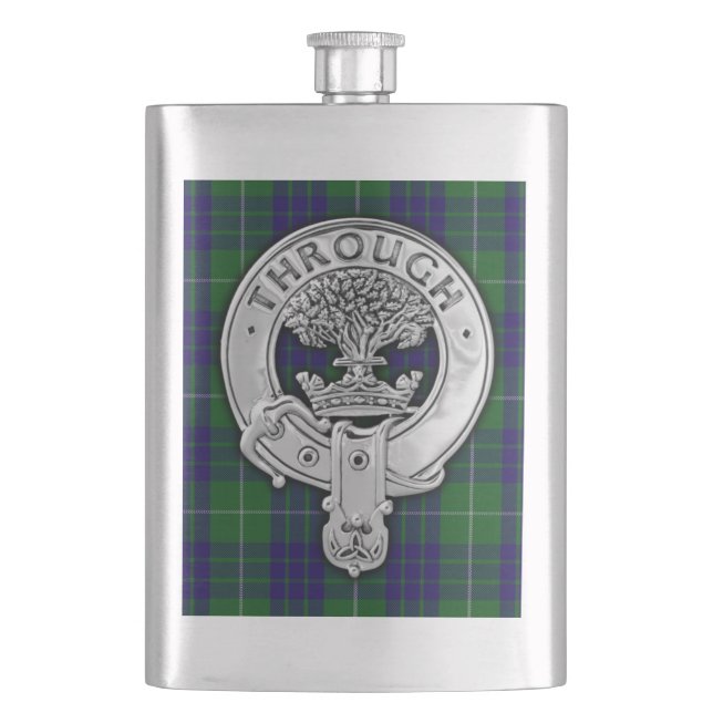 Clan Hamilton Crest & Hunting Tartan Hip Flask (Front)
