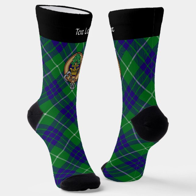 Clan Hamilton Crest over Green Hunting Tartan Socks (Angled)