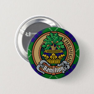 Clan Hamilton Crest over Hunting Tartan 6 Cm Round Badge
