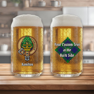 Clan Hamilton Crest over Hunting Tartan Can Glass