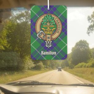 Clan Hamilton Crest over Hunting Tartan Car Air Freshener