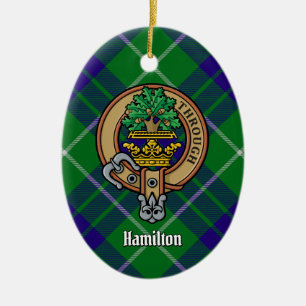 Clan Hamilton Crest over Hunting Tartan Ceramic Tree Decoration