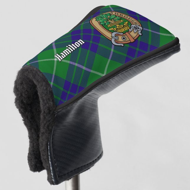 Clan Hamilton Crest over Hunting Tartan Golf Head Cover (3/4 Front)