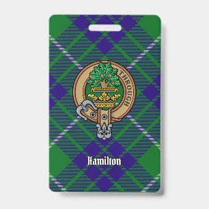 Clan Hamilton Crest over Hunting Tartan ID Badge