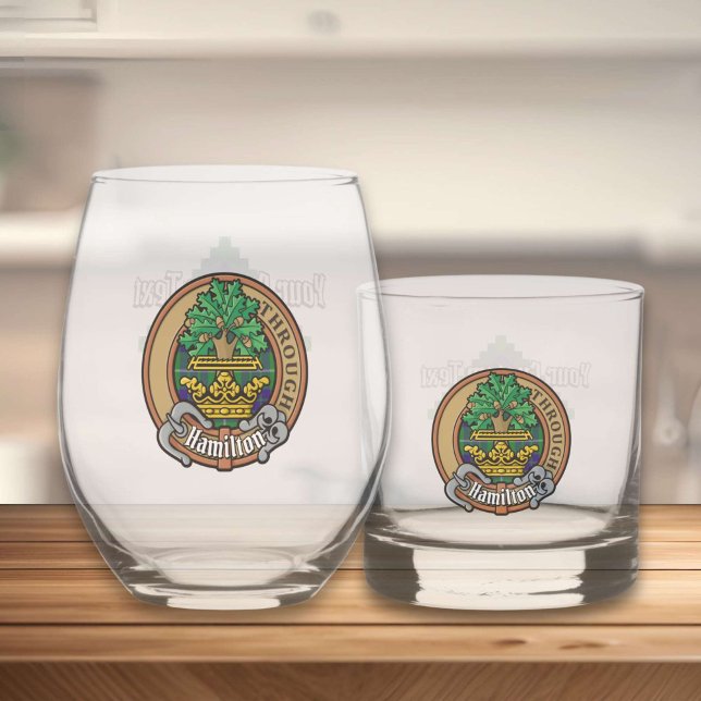 Clan Hamilton Crest over Hunting Tartan Whiskey Glass (Creator Uploaded)