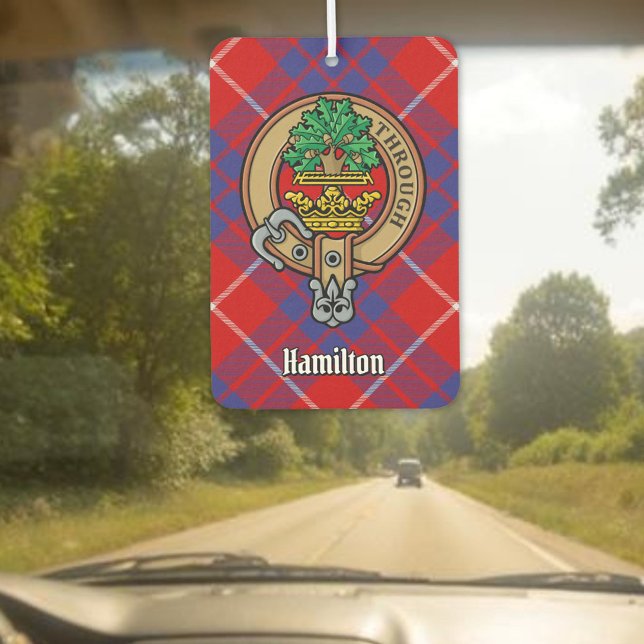 Clan Hamilton Crest over Red Tartan Air Freshener (Creator Uploaded)