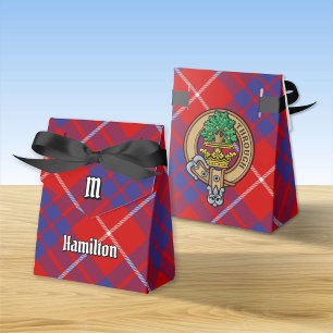 Clan Hamilton Crest over Red Tartan Favour Box