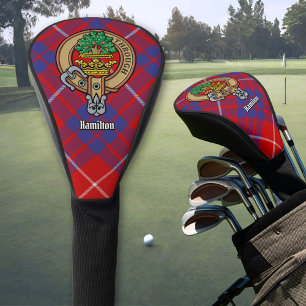 Clan Hamilton Crest over Red Tartan Golf Head Cover