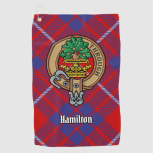Clan Hamilton Crest over Red Tartan Golf Towel