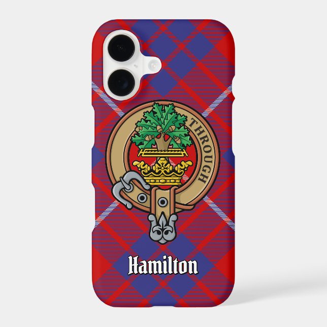 Clan Hamilton Crest over Red Tartan iPhone Case (Back)