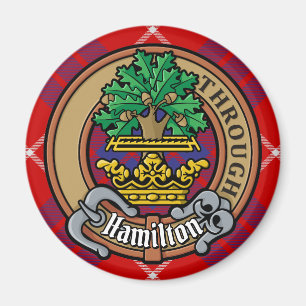 Clan Hamilton Crest over Red Tartan Magnet