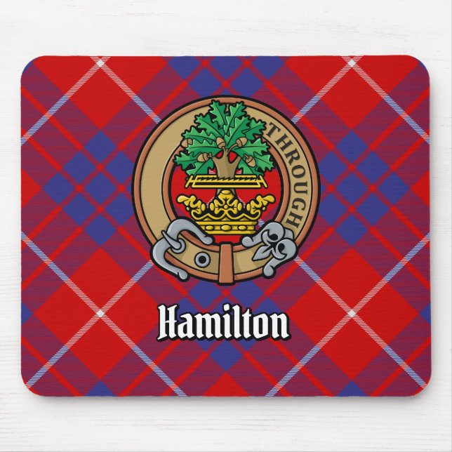 Clan Hamilton Crest over Red Tartan Mouse Pad (Front)