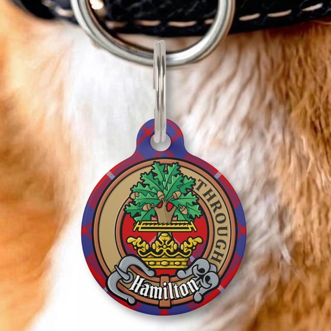 Clan Hamilton Crest over Red Tartan Pet Tag (Creator Uploaded)