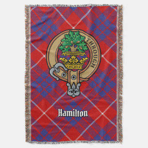 Clan Hamilton Crest over Red Tartan Throw Blanket