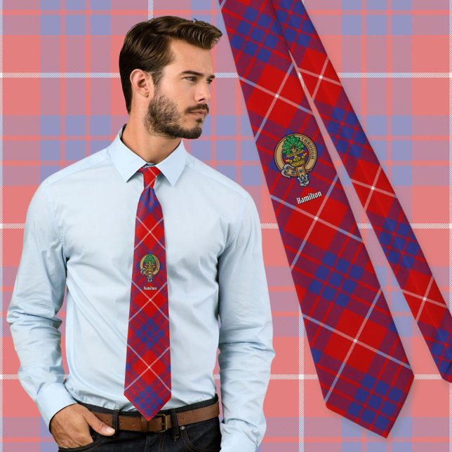 Clan Hamilton Crest over Red Tartan Tie (Creator Uploaded)