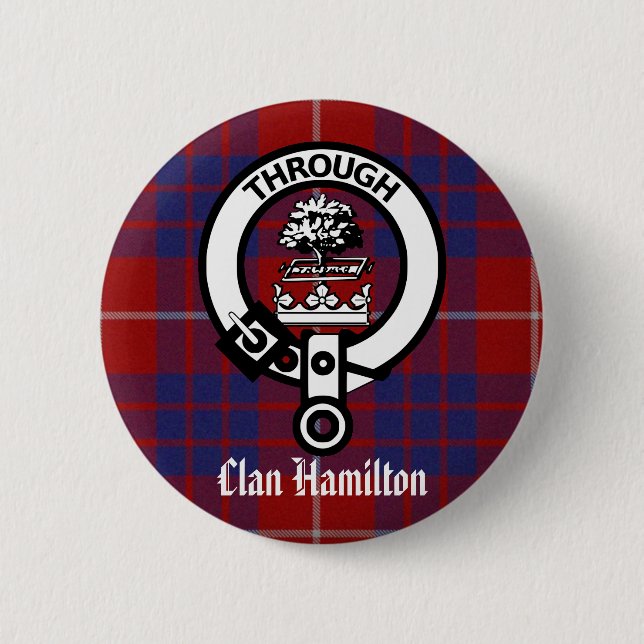 Clan Hamilton Crest & Tartan 6 Cm Round Badge (Front)