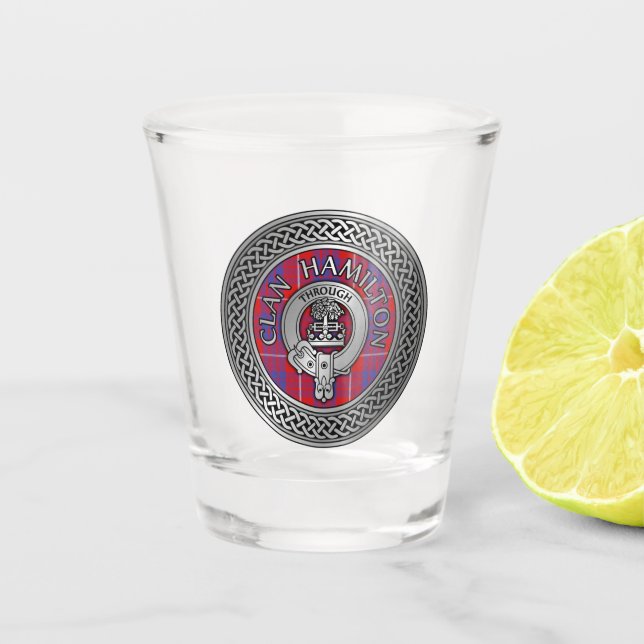 Clan Hamilton Crest & Tartan Knot Shot Glass (Front)