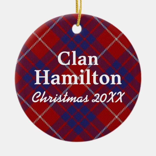 Clan Hamilton Scottish Tartan Ceramic Tree Decoration (Front)