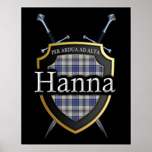 Clan Hanna Hannay Tartan Shield & Swords Print