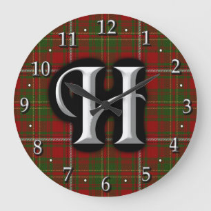 Clan Hay Letter H Monogram Tartan Large Clock