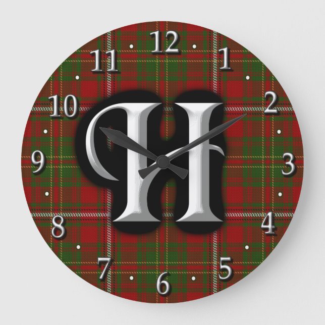 Clan Hay Letter H Monogram Tartan Large Clock (Front)