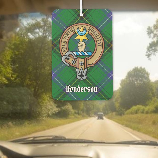 Clan Henderson Crest over Tartan Car Air Freshener (Creator Uploaded)