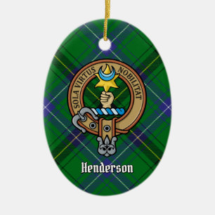 Clan Henderson Crest over Tartan Ceramic Tree Decoration