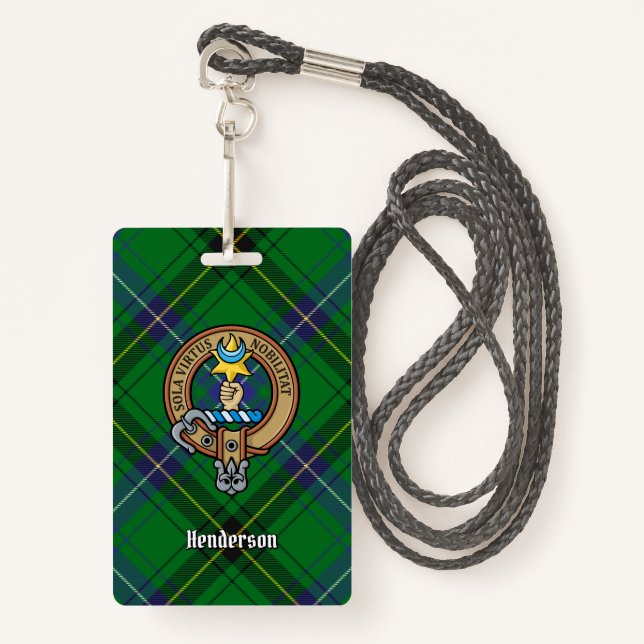Clan Henderson Crest over Tartan ID Badge (Front with Lanyard)