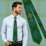 Clan Henderson Crest over Tartan Tie<br><div class="desc">Clan Henderson crest badge surrounded by a strap and buckle over tartan background. Custom text.</div>