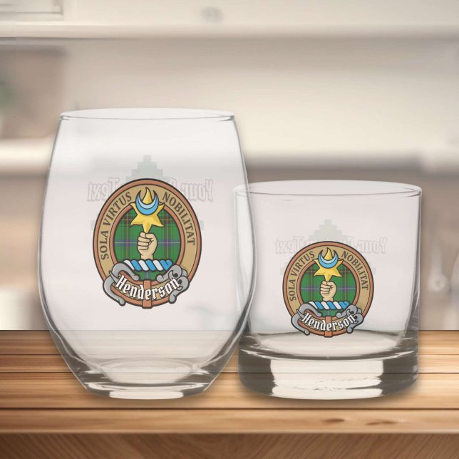 Clan Henderson Crest over Tartan Whiskey Glass (Creator Uploaded)