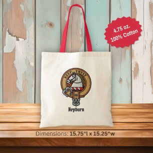 Clan Hepburn Crest over Tartan Tote Bag