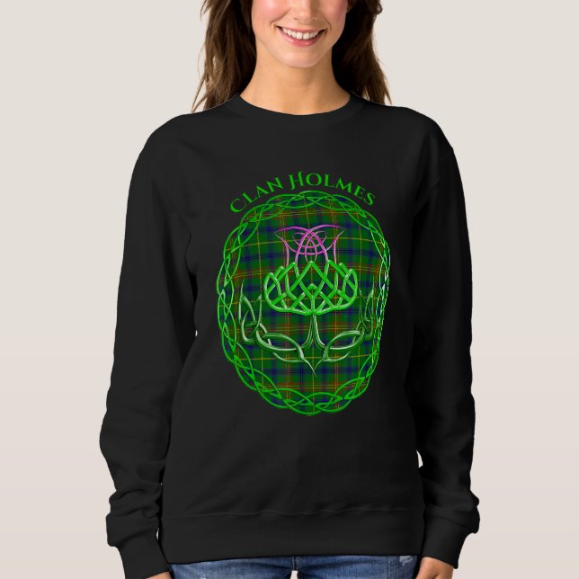 Clan Holmes Scottish Tartan Celtic Thistle Sweatshirt (Front)